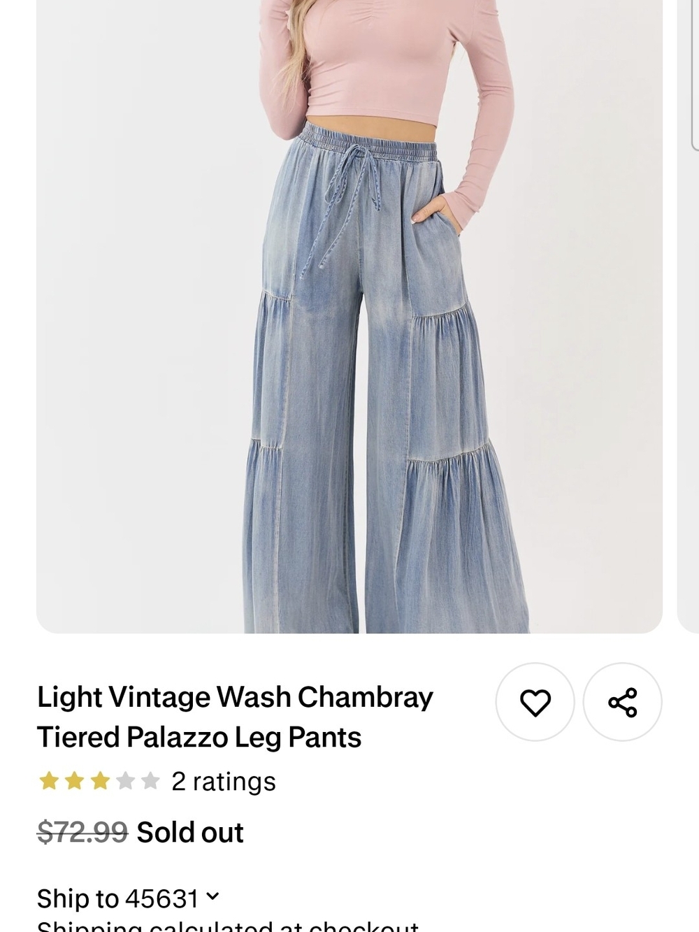 Mustard Seed Light Chambray Tiered Palazzo Jeans - Blue